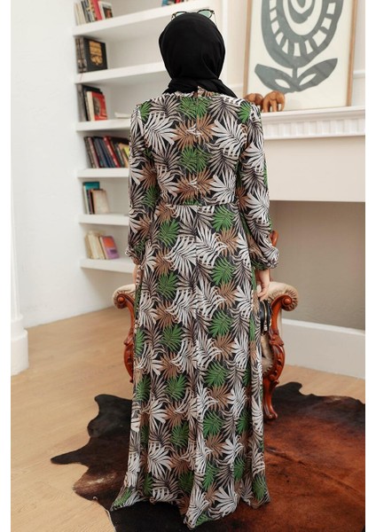 Çiçek Desenli Yeşil Tesettür Elbise 279076Y fiyatları