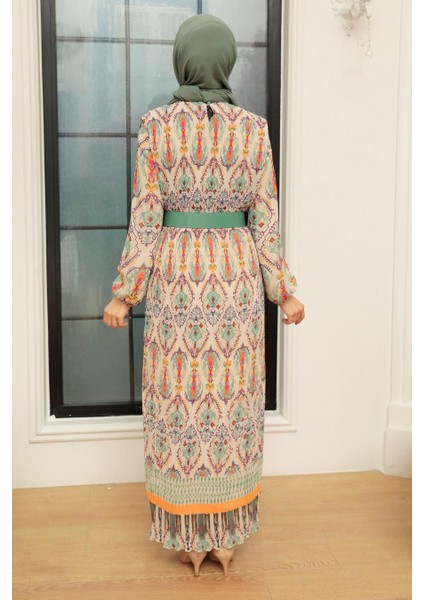 - Etnik Desenli Mint Tesettür Elbise 3536MINT fiyatları