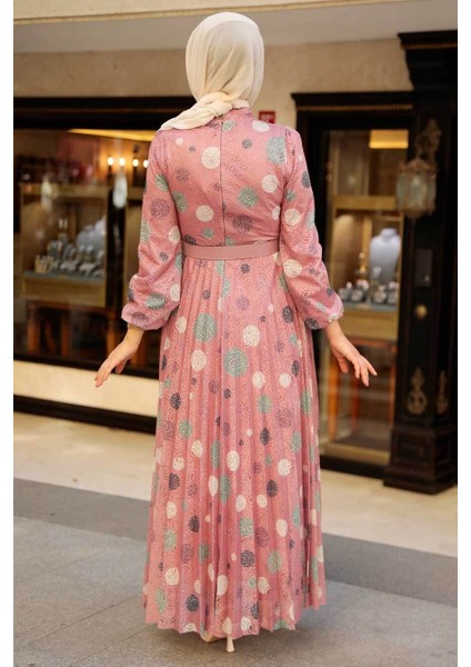 - Puantiye Desenli Gül Kurusu Tesettür Elbise 11871GK fiyatları