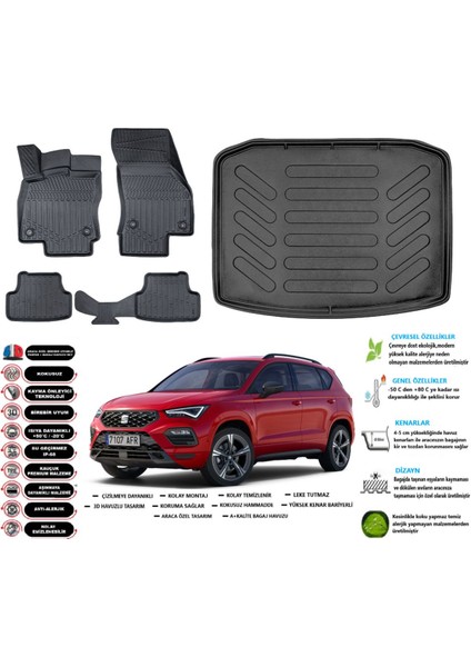 Seat Ateca 4x4 2020 Model Esnek Bagaj Havuzu Araca Özel Siyah Paspas Takımı