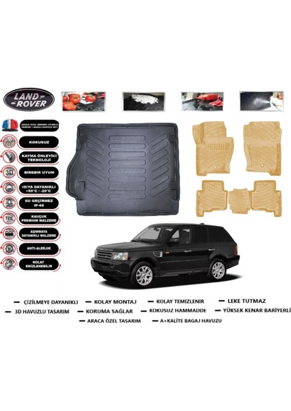 Land Rover Range Rover Sport 2009 Model Bagaj Havuzu(Paspası)+Araca Özel Bej Paspas Takımı Flex