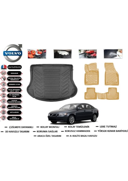 Volvo S40 2009 Model Bagaj Havuzu(Paspası)+Araca Özel Bej Paspas Takımı Flex