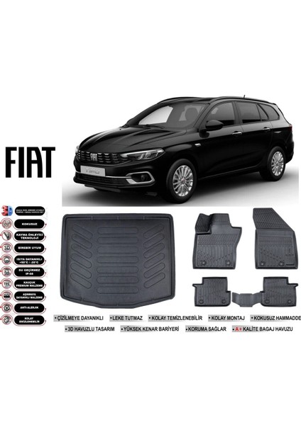 Fiat Egea Station Vagon 2021 Model Alt Bagaj Havuzu Araca Özel Siyah Extra Havuzlu Paspas Takımı
