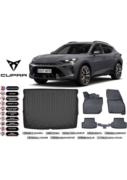 Cupra Formentor 2024 Model Üst Bagaj Havuzu Araca Özel Siyah Extra Havuzlu Paspas Takımı