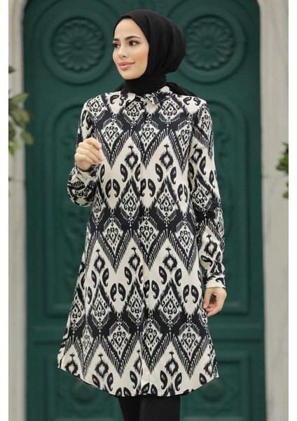 - Desenli Siyah Tesettür Viskon Tunik 11603S fiyatları