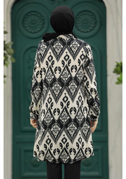 - Desenli Siyah Tesettür Viskon Tunik 11603S modelleri