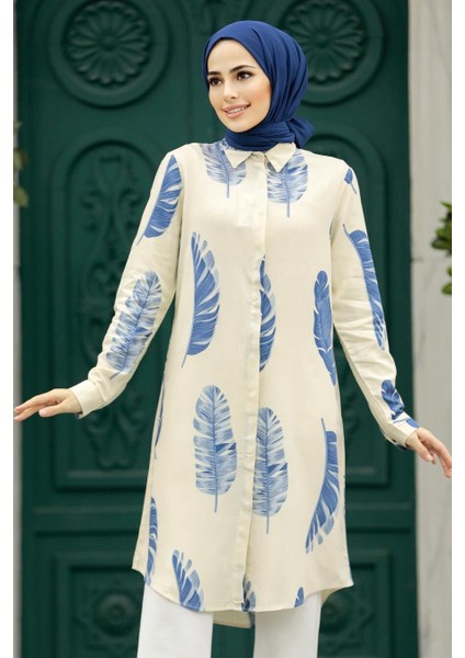 - Desenli Mavi Tesettür Viskon Tunik 11610M fiyatları