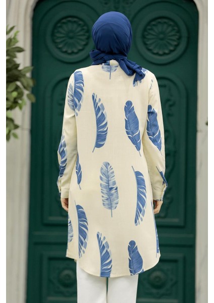 - Desenli Mavi Tesettür Viskon Tunik 11610M modelleri