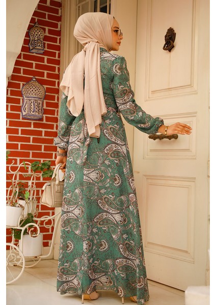 - Çiçek Desenli Yeşil Tesettür Elbise 279081Y modelleri