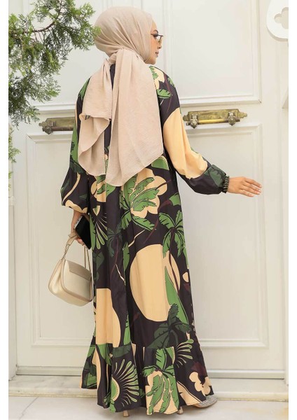 - Desenli Yeşil Tesettür Elbise 34610Y modelleri