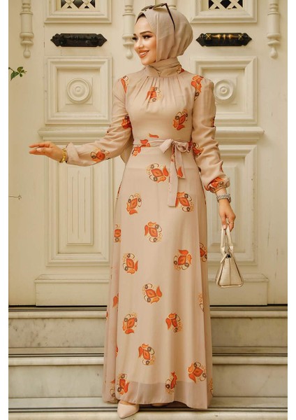 Çiçek Desenli Vizon Tesettür Elbise 27937V