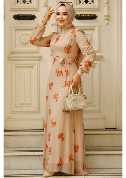 Çiçek Desenli Vizon Tesettür Elbise 27937V modelleri