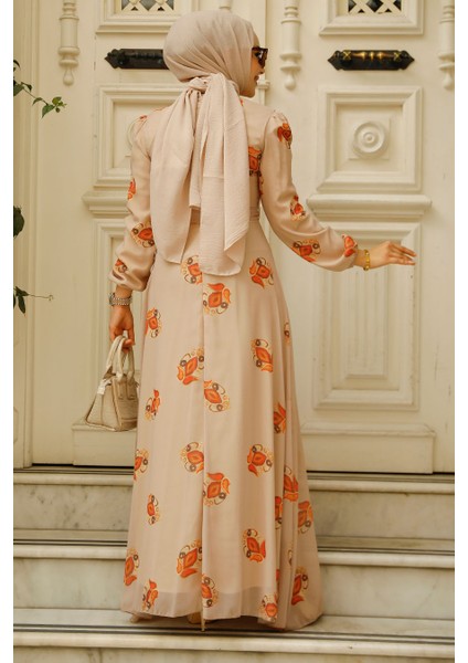 Çiçek Desenli Vizon Tesettür Elbise 27937V fırsatları