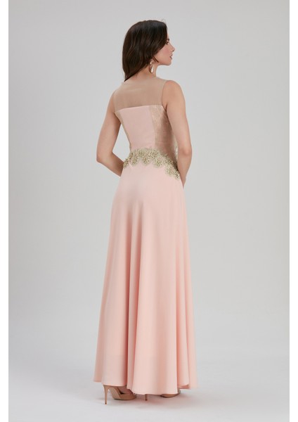 Abiye Elbise Çiçek Detaylı Somon Abiye Elbise 7029SMN fırsatları