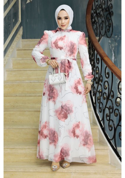 Desenli Somon Tesettür Elbise 279313SMN fiyatları