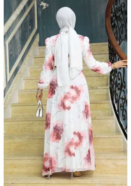 Desenli Somon Tesettür Elbise 279313SMN fırsatları