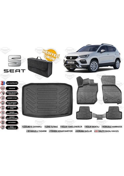Seat Ateca 4x4 2023 Model Bagaj Havuzu+4d Araca Özel Havuzlu Paspas Takımıı Rice