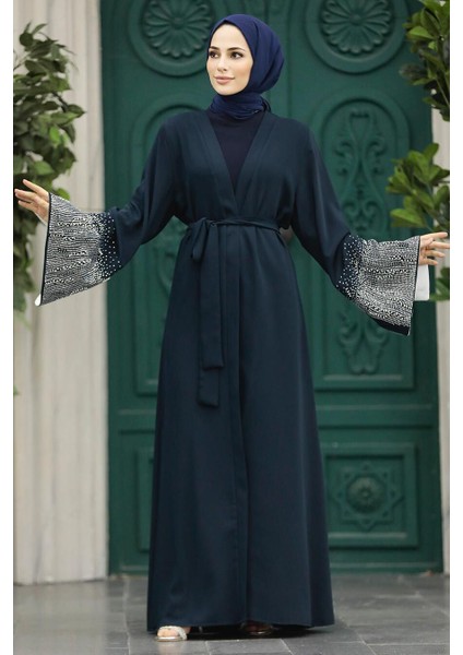 - Kemerli Lacivert Tesettür Abaya 601800L