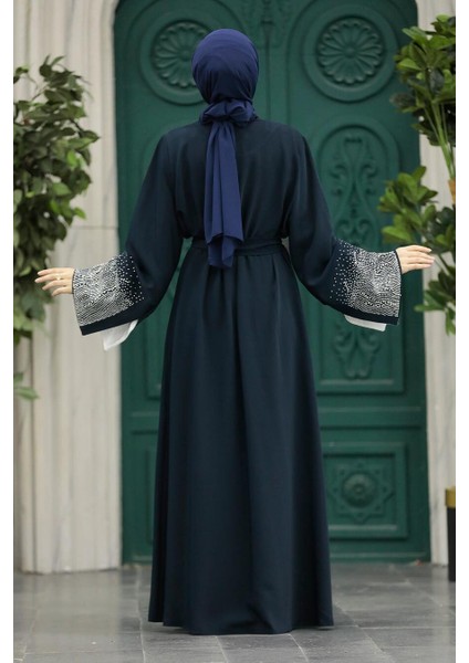 - Kemerli Lacivert Tesettür Abaya 601800L modelleri