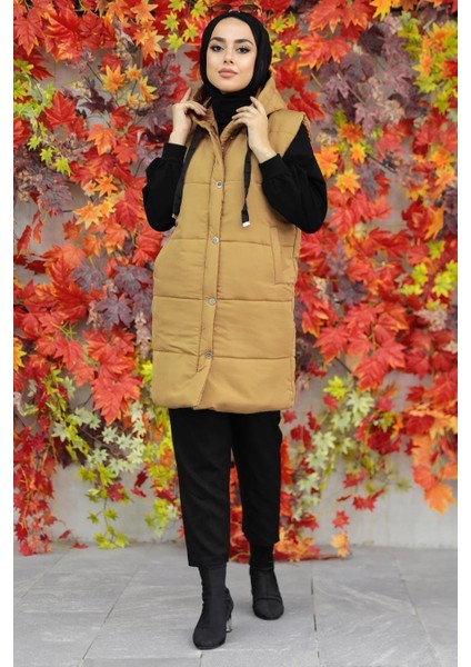 - Kapşonlu Bisküvi Tesettür Şişme Yelek 20093BS fiyatları