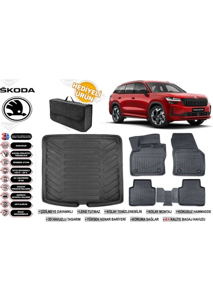 Skoda Kodiaq 2023 Model Bagaj Havuzu+4d Araca Özel Havuzlu Paspas Takımıı Rice