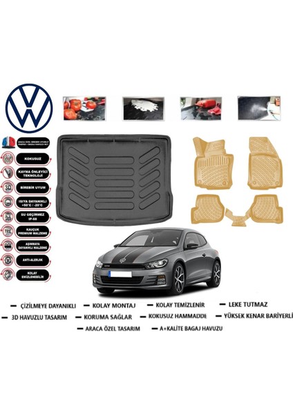 Volkswagen Scirocco 2011 Model Bagaj Havuzu(Paspası)+Araca Özel Bej Paspas Takımı Flex