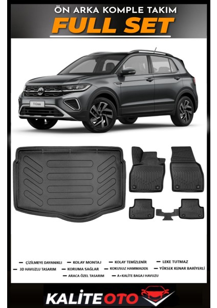 Volkswagen T-Cross Alt Bagaj Havuzu+4.5d Havuzlu Paspas Seti 2024 Model