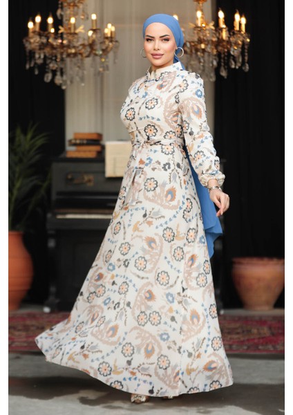 - Çiçek Desenli Ekru Tesettür Elbise 279326E fiyatları