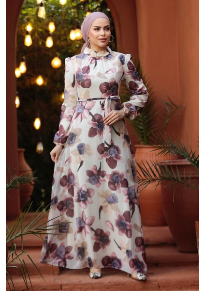 - Çiçek Desenli Gül Kurusu Tesettür Elbise 279325GK fırsatları