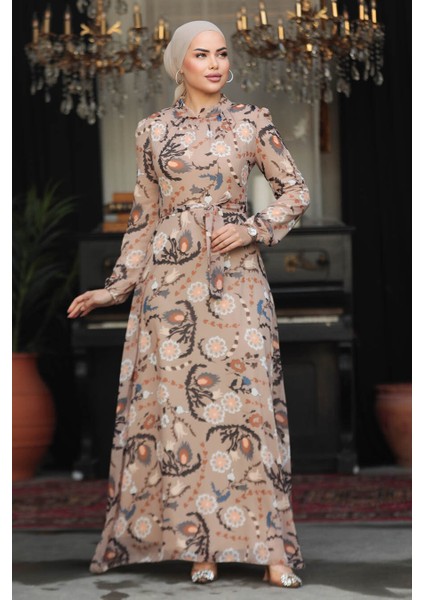 - Çiçek Desenli Vizon Tesettür Elbise 279326V fiyatları