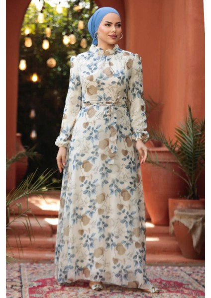- Çiçek Desenli Ekru Tesettür Elbise 279327E fiyatları