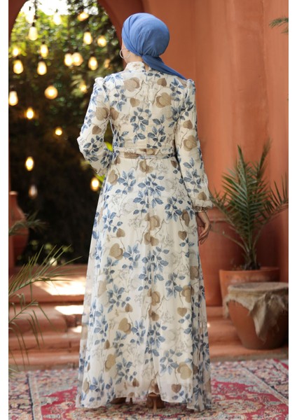- Çiçek Desenli Ekru Tesettür Elbise 279327E modelleri