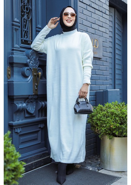 - Ekru Tesettür Triko Elbise 3409E