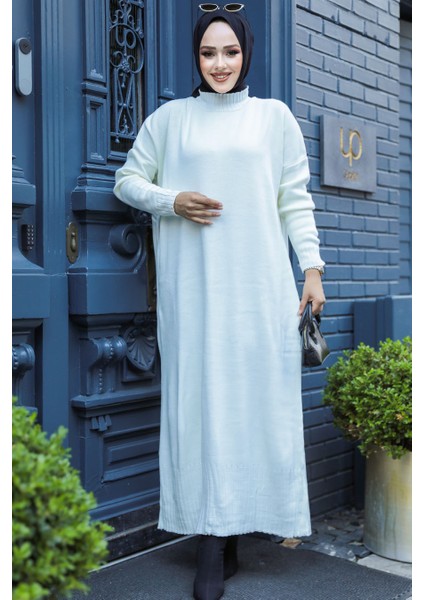 - Ekru Tesettür Triko Elbise 3409E modelleri