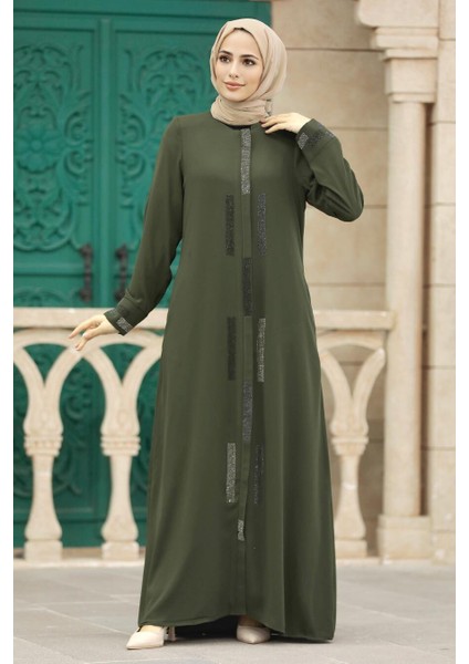 - Boncuk Detaylı Haki Tesettür Rabia Krep Ferace 616HK fiyatları