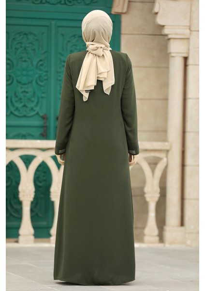 - Boncuk Detaylı Haki Tesettür Rabia Krep Ferace 616HK fırsatları