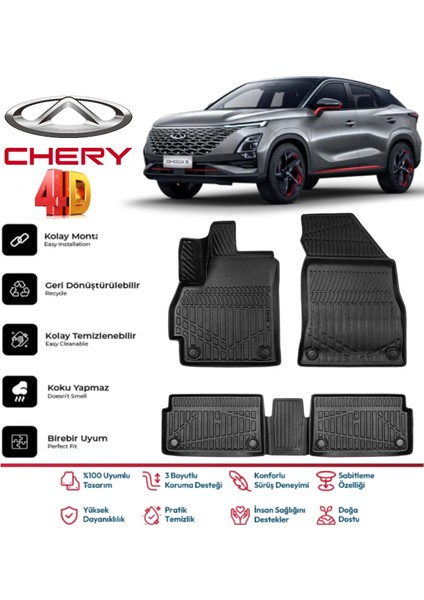 Chery Omoda 5 2022 ve Sonrası 4.5d Premium Havuzlu Siyah Paspas Takımı Kokusuz