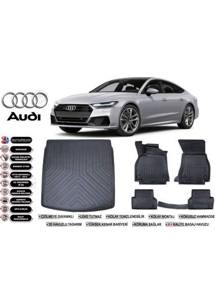 Audi A7 2024 Model Bagaj Havuzu Araca Özel Siyah Ekstra Havuzlu Paspas Takımı