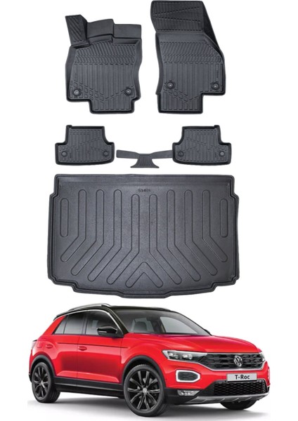 Volkswagen T-Roc 2024 Model Alt Bagaj Havuzu Araca Özel Siyah Paspas Takımı