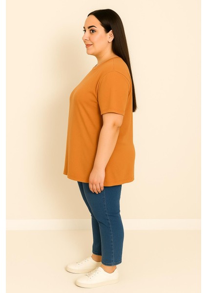 Kadın Büyük Beden Kısa Kollu Basic Oversize T-Shirt 1976-25 fiyatları