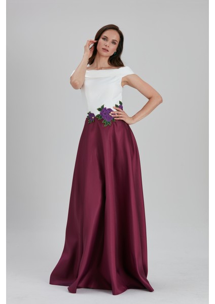 Abiye Elbise Pelerinli Mürdüm Saten Bulava Abiye Elbise 4449MU modelleri