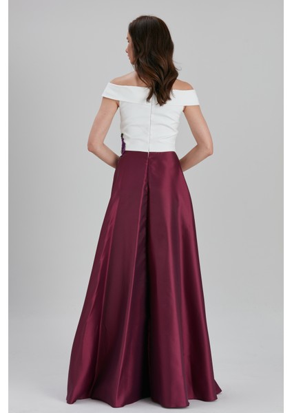 Abiye Elbise Pelerinli Mürdüm Saten Bulava Abiye Elbise 4449MU indirimleri