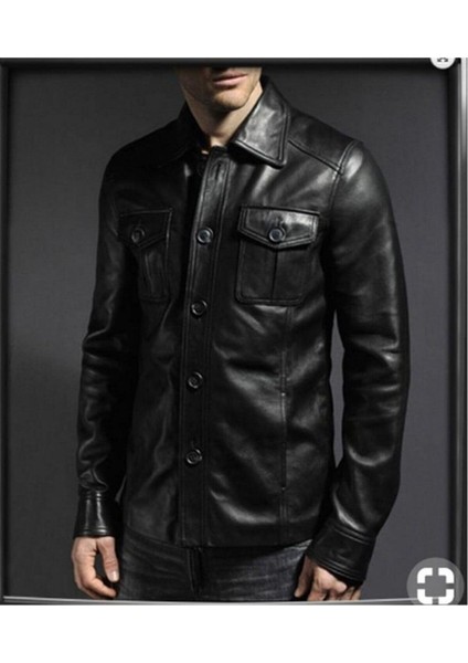 Hakiki Deri Gomlek Yakali Siyah Erkek Deri Blazer Ceket fiyatları