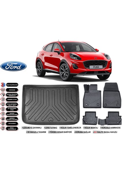 Ford Puma 2025 Model Üst Bagaj Havuzu Araca Özel Siyah Extra Havuzlu Paspas Takımı