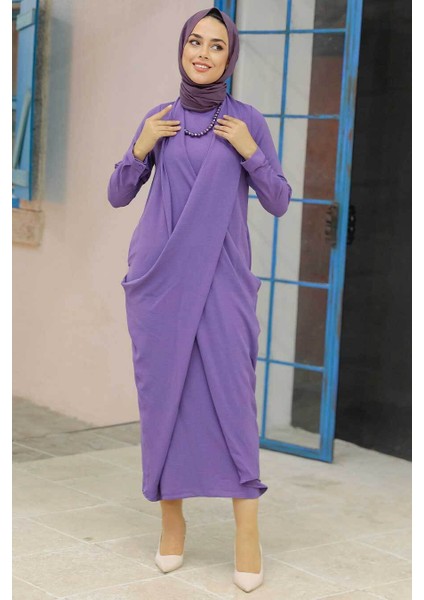 - Lila Tesettür Elbise 34281LILA