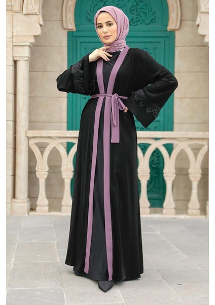 - Kemerli Koyu Gül Kurusu Tesettür Abaya 55440KGK fiyatları