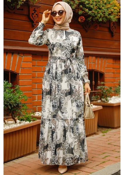 Desenli Siyah Tesettür Elbise 33562S fiyatları