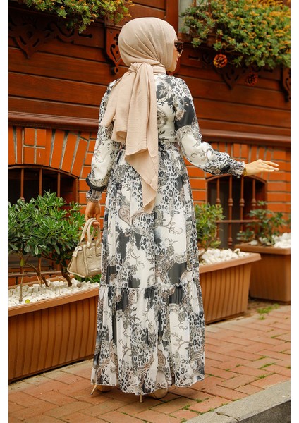 Desenli Siyah Tesettür Elbise 33562S fırsatları