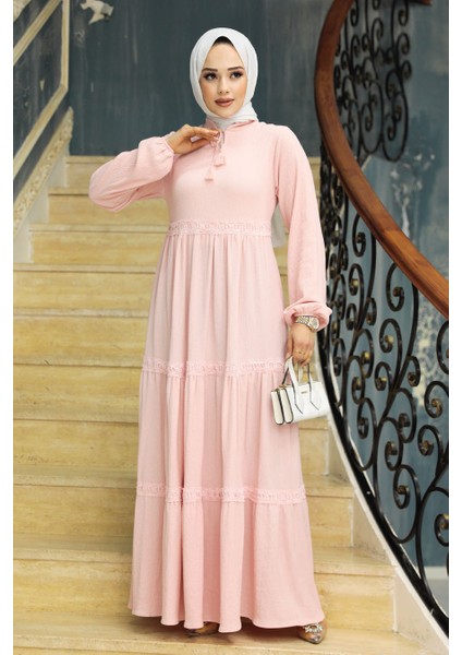 - Kat Piliseli Pudra Tesettür Elbise 5842PD