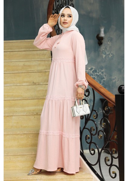 - Kat Piliseli Pudra Tesettür Elbise 5842PD fiyatları